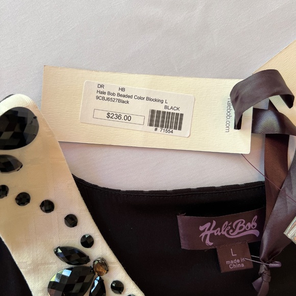 Hale Bob Beaded Color Blocking Dress Black/ White Sz L NWT - Picture 8 of 12